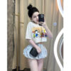 Set Bộ Nữ Áo Croptop Cộc Tay In Hình Dễ Thương Mix Quần Bí Kẻ Sọc Tôn Dáng Hottrend Thời Trang Nữ