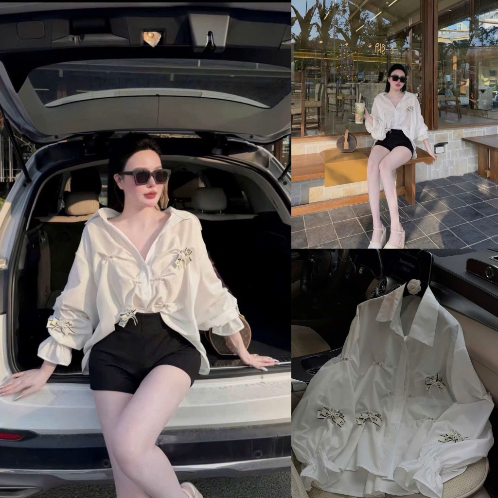 Áo Kiểu Nữ Trắng Ren Cổ Bèo – Blouse Tay Dài Thanh Lịch Phong Cách Tiểu Thư