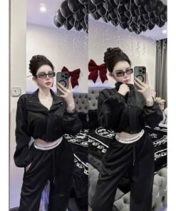 Set Nỉ Nữ Croptop Cá Tính – Áo Khoác Ngắn + Quần Jogger, Phong Cách Streetwear