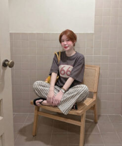 Áo Thun Cổ Tròn Tay Lỡ In Chữ Số 66 Dáng Rộng Unisex