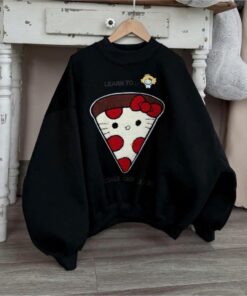 Áo sweater nữ Hello Kitty form rộng – Áo nỉ oversize in hình pizza cá tính, dễ thương