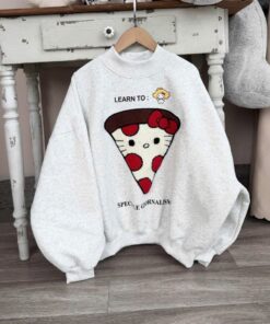 Áo sweater nữ Hello Kitty form rộng – Áo nỉ oversize in hình pizza cá tính, dễ thương