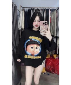 Set Bộ Đồ Nữ Hoạt Hình Dễ Thương – Áo Thun Form Rộng + Quần Short Sọc Trẻ Trung