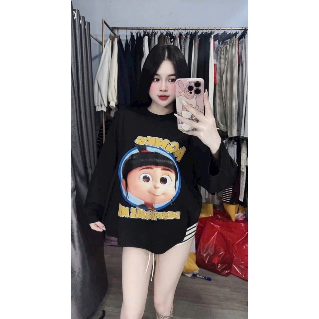Set Bộ Đồ Nữ Hoạt Hình Dễ Thương – Áo Thun Form Rộng + Quần Short Sọc Trẻ Trung