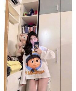Set Bộ Đồ Nữ Hoạt Hình Dễ Thương – Áo Thun Form Rộng + Quần Short Sọc Trẻ Trung