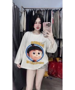 Set Bộ Đồ Nữ Hoạt Hình Dễ Thương – Áo Thun Form Rộng + Quần Short Sọc Trẻ Trung