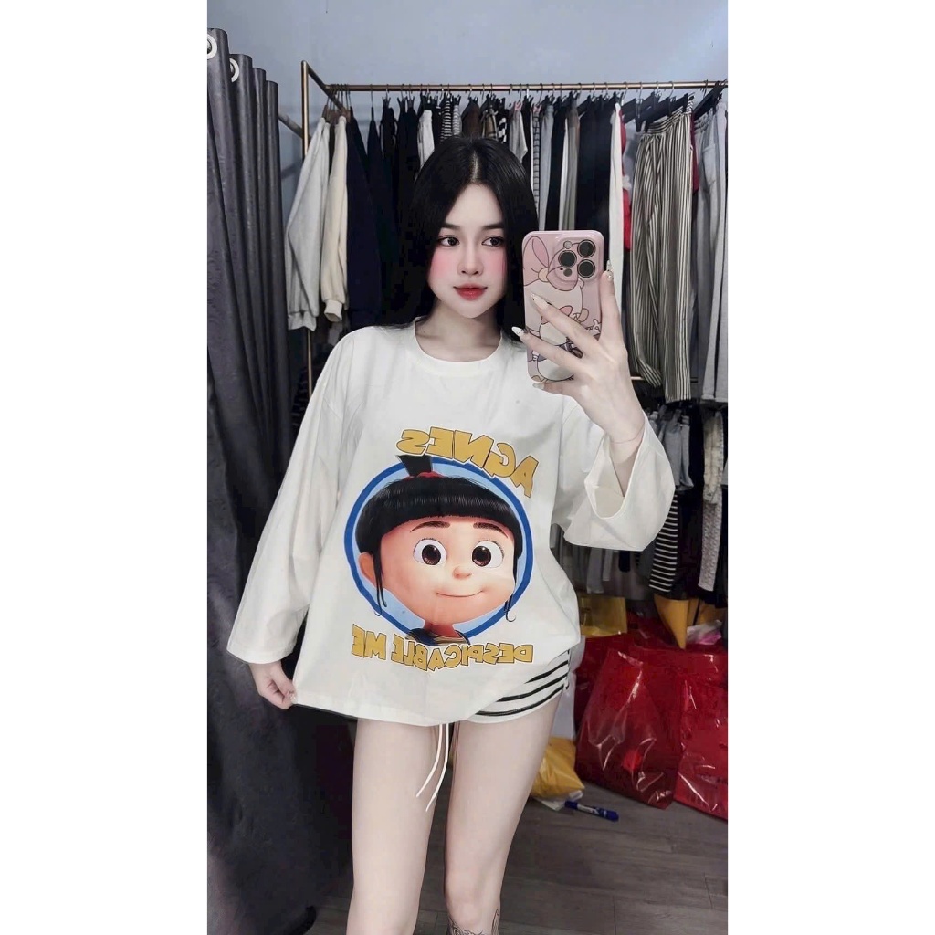 Set Bộ Đồ Nữ Hoạt Hình Dễ Thương – Áo Thun Form Rộng + Quần Short Sọc Trẻ Trung