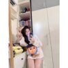 Set Bộ Đồ Nữ Hoạt Hình Dễ Thương – Áo Thun Form Rộng + Quần Short Sọc Trẻ Trung