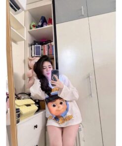 Set Bộ Đồ Nữ Hoạt Hình Dễ Thương – Áo Thun Form Rộng + Quần Short Sọc Trẻ Trung