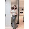 Set Áo Thun Tim Form Rộng Hoạt Hình Phối Chân Váy Dài Đuôi Cá Kẻ – Outfit Năng Động, Trẻ Trung