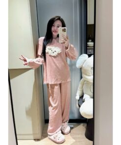 Bộ Đồ Ngủ Nữ Pijama Dài Tay Chấm Bi – Chất Cotton Mềm Mịn, Form Rộng Dễ Thương