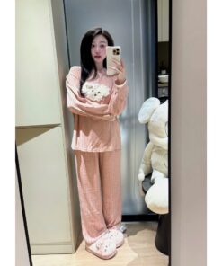Bộ Đồ Ngủ Nữ Pijama Dài Tay Chấm Bi – Chất Cotton Mềm Mịn, Form Rộng Dễ Thương