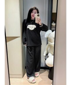 Bộ Đồ Ngủ Nữ Pijama Dài Tay Chấm Bi – Chất Cotton Mềm Mịn, Form Rộng Dễ Thương
