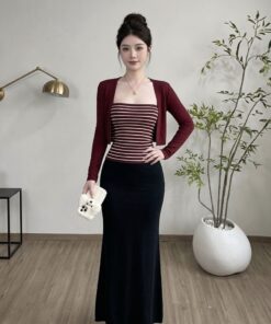 Set Áo Cadigan Mềm Mix Áo Quây Bozip Kèm Chân Váy Đuôi Cá Xinh