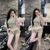 Sét bộ áo thun cộc tay kẻ sọc cổ tròn dáng Croptop xinh xắn + Quần Đùi tôn dáng cá tính duyên dáng