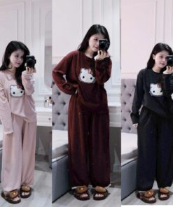 Bộ Đồ Ngủ Hello Kitty Dài Tay Form Rộng – Đồ Mặc Nhà Nữ Dễ Thương, Mềm Mịn