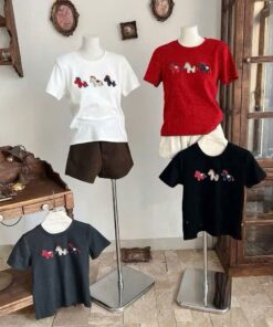 Áo Thun Ngắn Tay Thêu Hình Ngựa Dễ Thương – Chất Cotton Mềm Mịn, Nhiều Màu Trẻ Trung