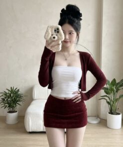 Chân Váy Chữ A Chất Liệu Dạ Lông Thỏ Có Lót Trong Dáng Ngắn, Chân Váy Nữ Top Women