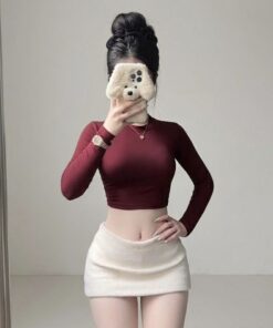 Chân Váy Chữ A Chất Liệu Dạ Lông Thỏ Có Lót Trong Dáng Ngắn, Chân Váy Nữ Top Women