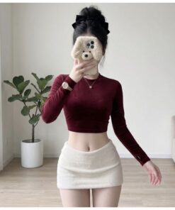 Chân Váy Chữ A Chất Liệu Dạ Lông Thỏ Có Lót Trong Dáng Ngắn, Chân Váy Nữ Top Women