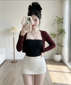 Chân Váy Chữ A Chất Liệu Dạ Lông Thỏ Có Lót Trong Dáng Ngắn, Chân Váy Nữ Top Women