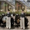 Sét bộ áo thun dài tay kẻ sọc họa tiết Đóng cúc xinh xắn + Quần dài ống rộng Đứng from mặc tôn dáng