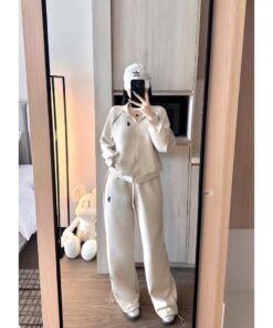 Set Đồ Nỉ Nữ Khóa Kéo Cổ Cao + Quần Ống Rộng – Phong Cách Thể Thao Hàn Quốc, Mặc Là Đẹp