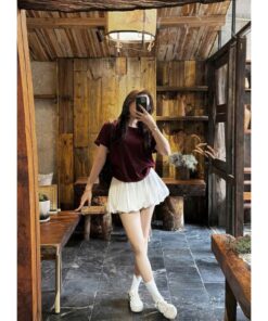 Set Áo Thun Basic + Chân Váy Ngắn Xếp Ly Phồng – Outfit Ulzzang Trẻ Trung, Dễ Thương