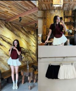 Set Áo Thun Basic + Chân Váy Ngắn Xếp Ly Phồng – Outfit Ulzzang Trẻ Trung, Dễ Thương