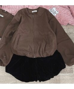Áo Khoác Nỉ Nữ Khóa Kéo Form Bomber – Áo Khoác Trơn Basic, Dễ Phối, Mặc Cực Xinh