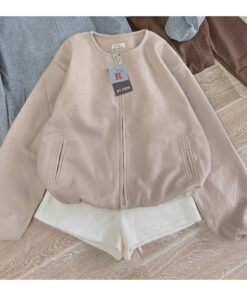 Áo Khoác Nỉ Nữ Khóa Kéo Form Bomber – Áo Khoác Trơn Basic, Dễ Phối, Mặc Cực Xinh