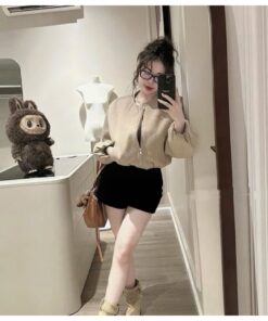 Áo Khoác Nỉ Nữ Khóa Kéo Form Bomber – Áo Khoác Trơn Basic, Dễ Phối, Mặc Cực Xinh