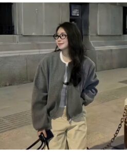 Áo Khoác Nỉ Nữ Khóa Kéo Form Bomber – Áo Khoác Trơn Basic, Dễ Phối, Mặc Cực Xinh