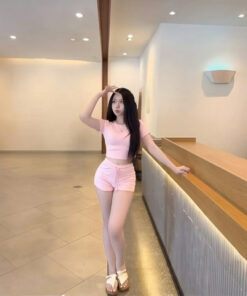 Set Áo Trơn Croptop Tay Ngắn Kèm Quần Đùi Cạp Cao Dây Rút Ôm Body, Bộ Croptop Trơn Tôn Dáng