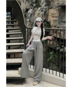 Set Áo Thun Ôm & Quần Suông Ống Rộng In Hình – Set Đồ Nữ Năng Động, Mặc Là Tôn Dáng