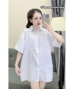 Áo Sơ Mi Trắng Tay Lỡ Túi Ngực Form Rộng - Áo Sơ Mi Đi Học Cộc Tay Chất Thô Mềm
