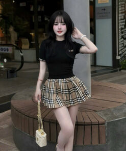 Set Bộ Nữ Áo Bozip Cộc Tay Viền Kẻ Phối Chân Váy Xếp Ly Nhẹ Nhàng Siêu Xinh Tôn Dáng Hottrend