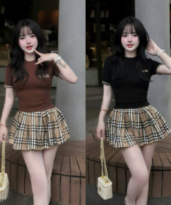 Set Bộ Nữ Áo Bozip Cộc Tay Viền Kẻ Phối Chân Váy Xếp Ly Nhẹ Nhàng Siêu Xinh Tôn Dáng Hottrend