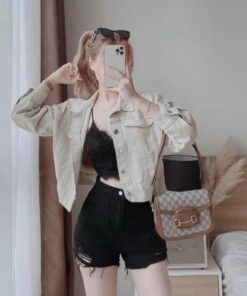 Quần short rách nữ, rách nhiều lưng cao- quần sooc bò 2 màu trắng dày dặn
