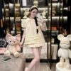 Set áo babydoll cổ sen chất gió hàn tầng bèo mix chân váy bí tiểu thư sang chảnh