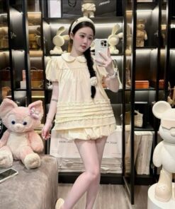 Set áo babydoll cổ sen chất gió hàn tầng bèo mix chân váy bí tiểu thư sang chảnh