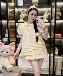 Set áo babydoll cổ sen chất gió hàn tầng bèo mix chân váy bí tiểu thư sang chảnh