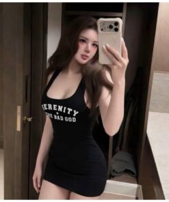 Váy Đầm ôm body dáng 3 lỗ họa tiết in chữ xinh xắn mặc tôn dáng hot trend cá tính Đi chơi duyên dáng
