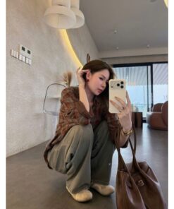 Áo sơ mi nâu caro nữ form rộng vintage – Áo sơ mi tay dài phong cách Hàn Quốc cá tính