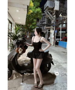 Set Bộ Nữ, Set Áo 2 Dây Cổ U Zip Phối Quần Bí Phồng Chấm Bi Mùa Hè Cực Xịn