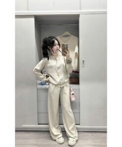 Set Bộ Nữ Cardigan Cài Nút & Quần Suông Form Rộng – Đồ Bộ Nỉ Mềm Phong Cách Hàn Quốc