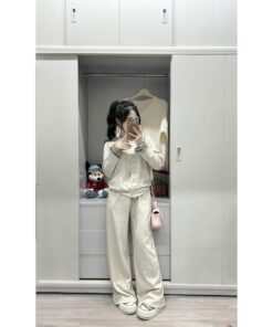 Set Bộ Nữ Cardigan Cài Nút & Quần Suông Form Rộng – Đồ Bộ Nỉ Mềm Phong Cách Hàn Quốc
