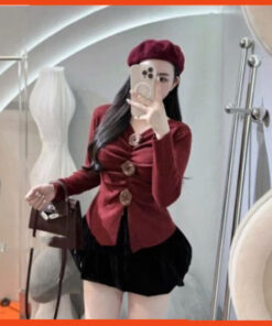 Set đồ nữ, Sét áo thun tăm zip dài tay phối đính hoa trà kèm quần nhung chum đáng yêu siêu đẹp