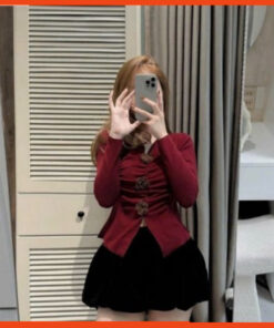 Set đồ nữ, Sét áo thun tăm zip dài tay phối đính hoa trà kèm quần nhung chum đáng yêu siêu đẹp