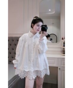 Áo Sơ Mi Trắng Dáng Dài Phối Ren Cao Cấp – Thiết Kế Nữ Tính, Thanh Lịch